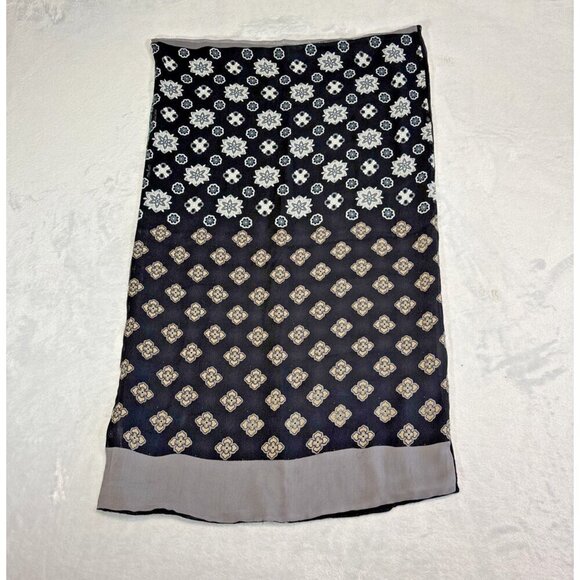 Charter Club Blue Gray Print 100% Silk/Viscose Scarf Delicate Overside Shawl - Picture 7 of 9